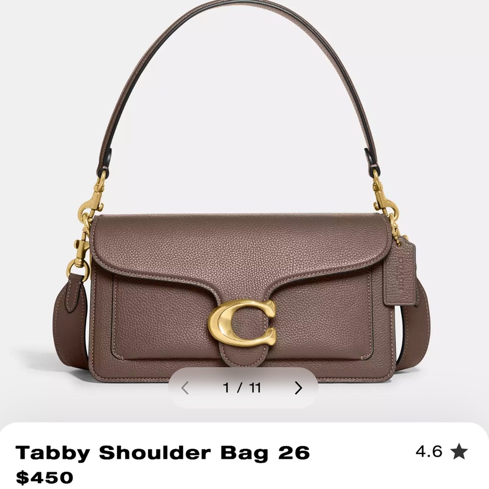 COACH Tabby 26 Pebbled Leather Shoulder/Crossbody Bag in Dark Stone & Brass NEW